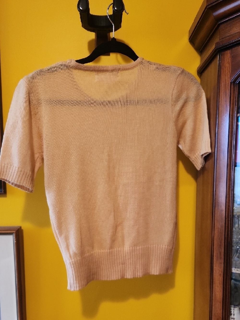 Vintage Yellow Short-Sleeve Diamond Eyelet Sweater - Picture 3 of 3